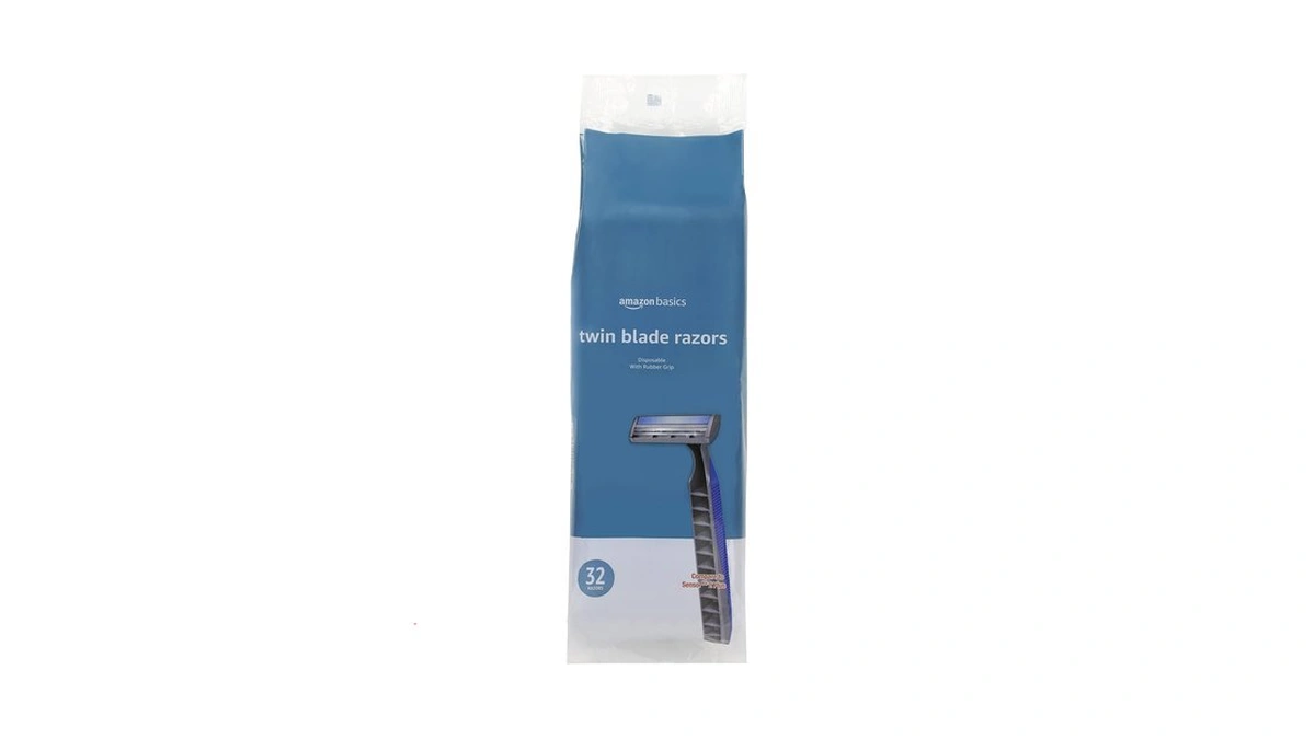 Amazon Basics Twin Blade Pivoting Disposable Razors With Rubber Grip