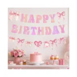 3 Piece Happy Birthday Banner, Pink Birthday Decorations For Girls