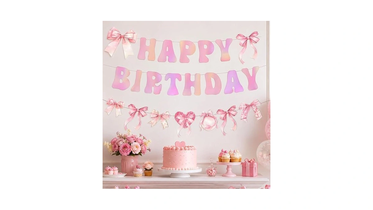 3 Piece Happy Birthday Banner, Pink Birthday Decorations For Girls
