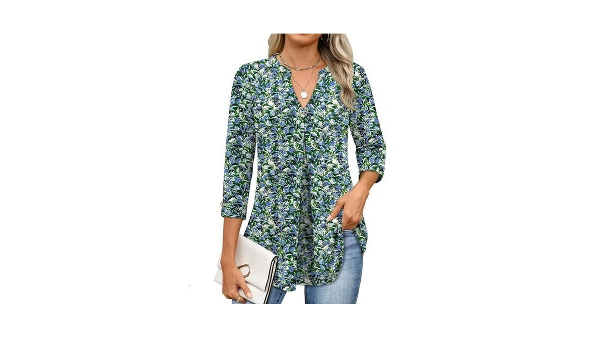 Anrabess Womens Tops Business Dressy Casual Blouses 3/4 Length Sleeve