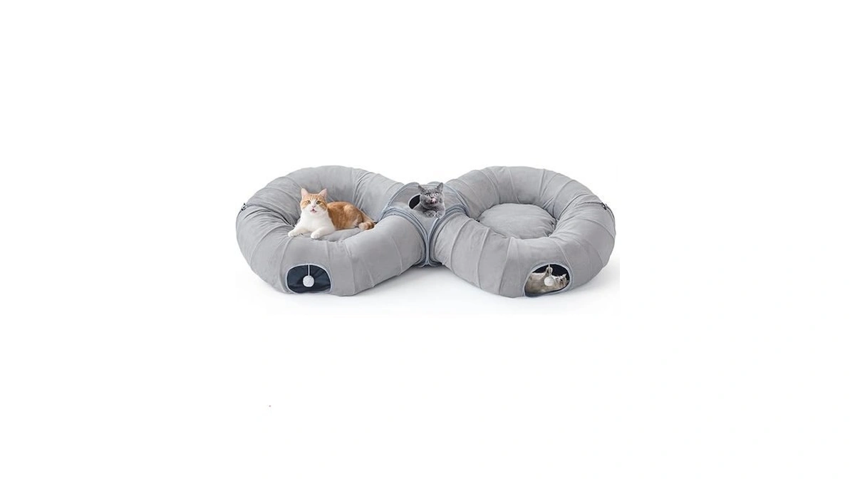 Pawaboo 2-in-1 Cat Tunnel Bed For Indoor Cats, 8-shaped Large