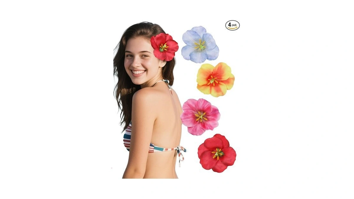 4 Pcs Hawaiian Flower Hair Clips For Women Plumeria Hibiscus