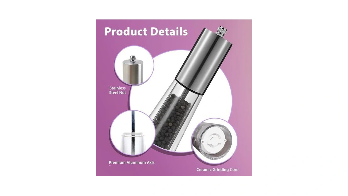Wellong Stainless Steel Salt And Pepper Grinder Set, 7.5-inch Manual