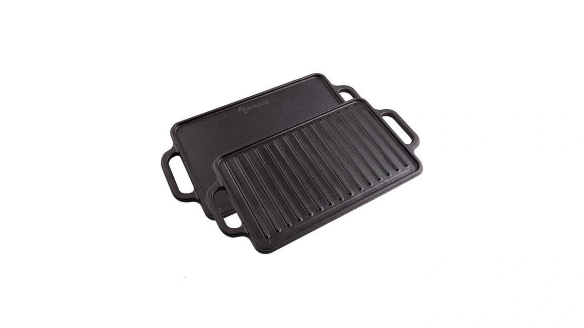Victoria Rectangular Cast Iron Griddle. Double Burner Griddle, Reversible Grill,