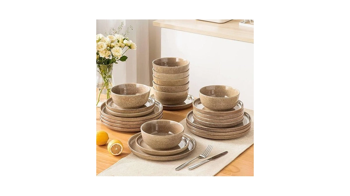 Vancasso Anya 24 Pieces Plates And Bowls Set, Caramel Dinnerware