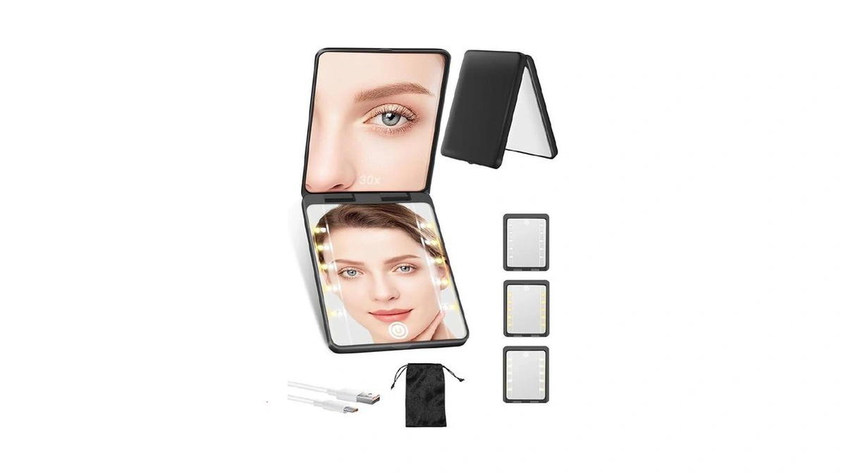 Compact Mirror, Rechargeable 30x Magnifying Mirror With 3 Lighting Modes
