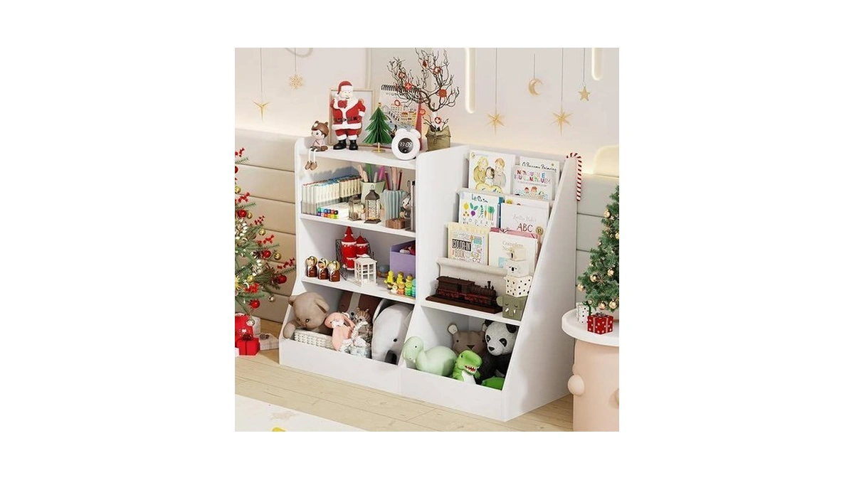Ikalife 39" Large Kids Wooden Bookshelf And Toy Storage Organizer,