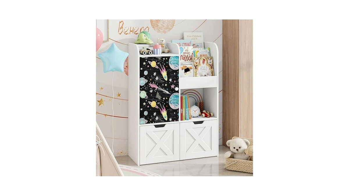 Kids Toy Storage Organizer With Reading Nook, Wooden Kid Bookshelf