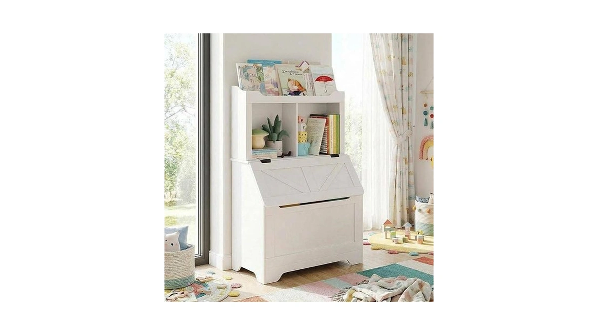 Kids Bookshelf, Toy Storage Organizer With Flip-top Lid And Cubby,