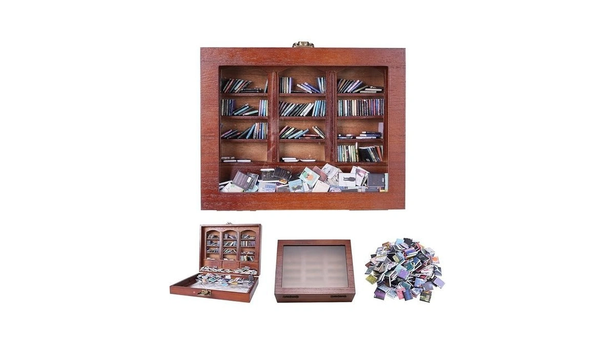 Zvcaq Anxiety Bookshelf | Miniature Book Matchbox Display Cabinet, Wooden