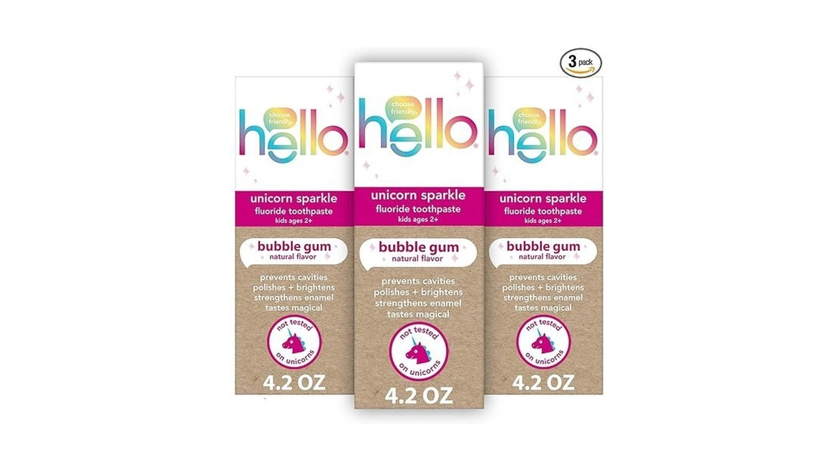 Hello Unicorn Sparkle Kids Toothpaste With Fluoride, Bubble Gum Toothpaste,