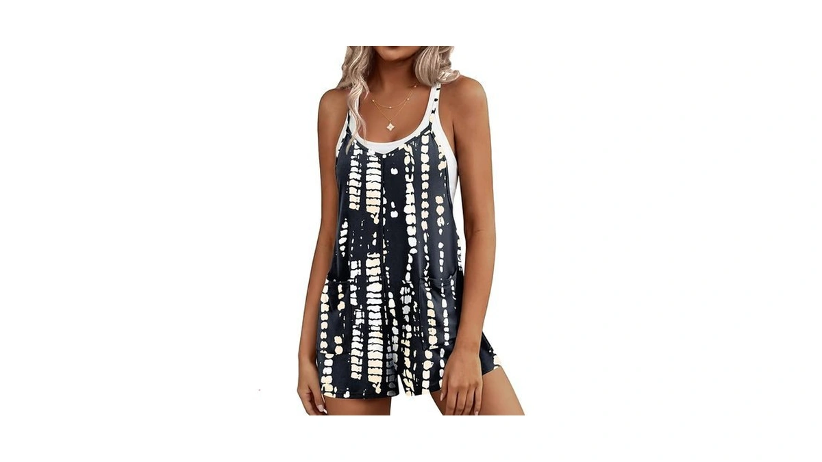 Ekouaer Rompers For Women Summer Casual Sleeveless Short Overalls Boho