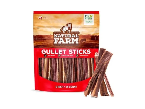 Natural Farm Gullet Sticks (6 Inch, 25 Pack), Grain-free, Preservative-free