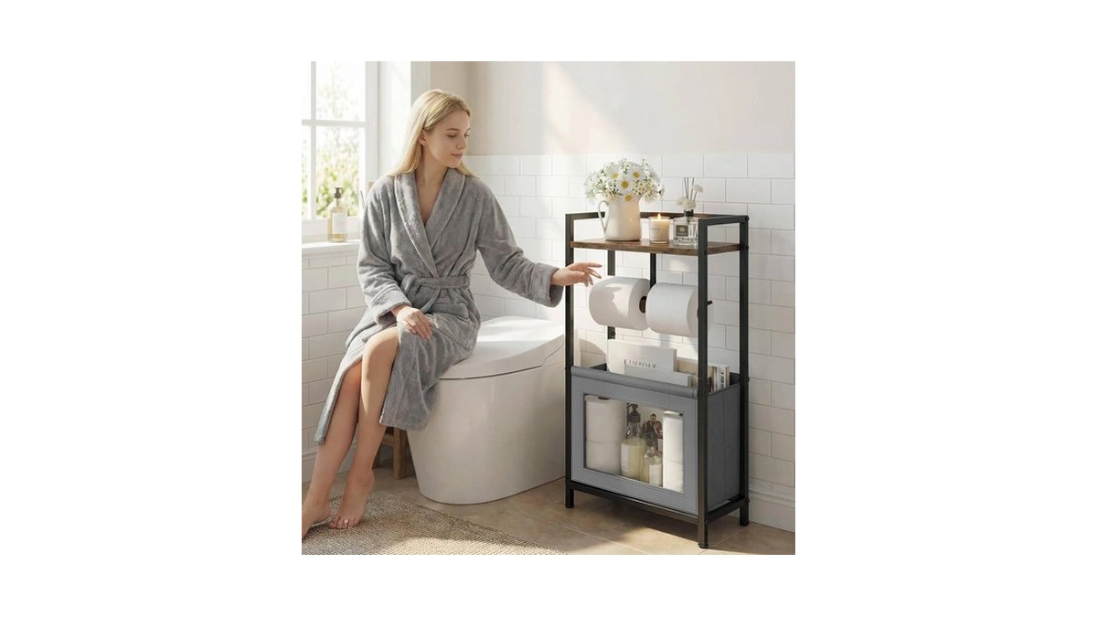 Toilet Paper Holder Free Standing With Storage Basket, Bathroom Tissue