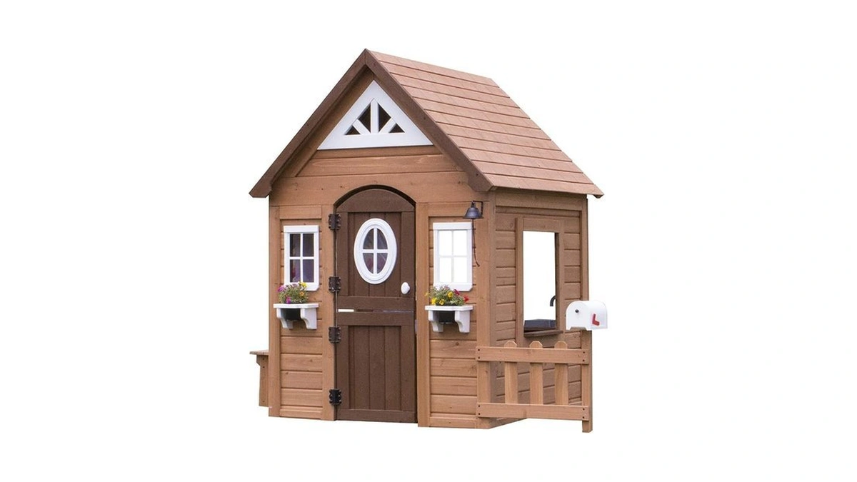Backyard Discovery Aspen Cedar Wooden Kids Playhouse Cottage With Play