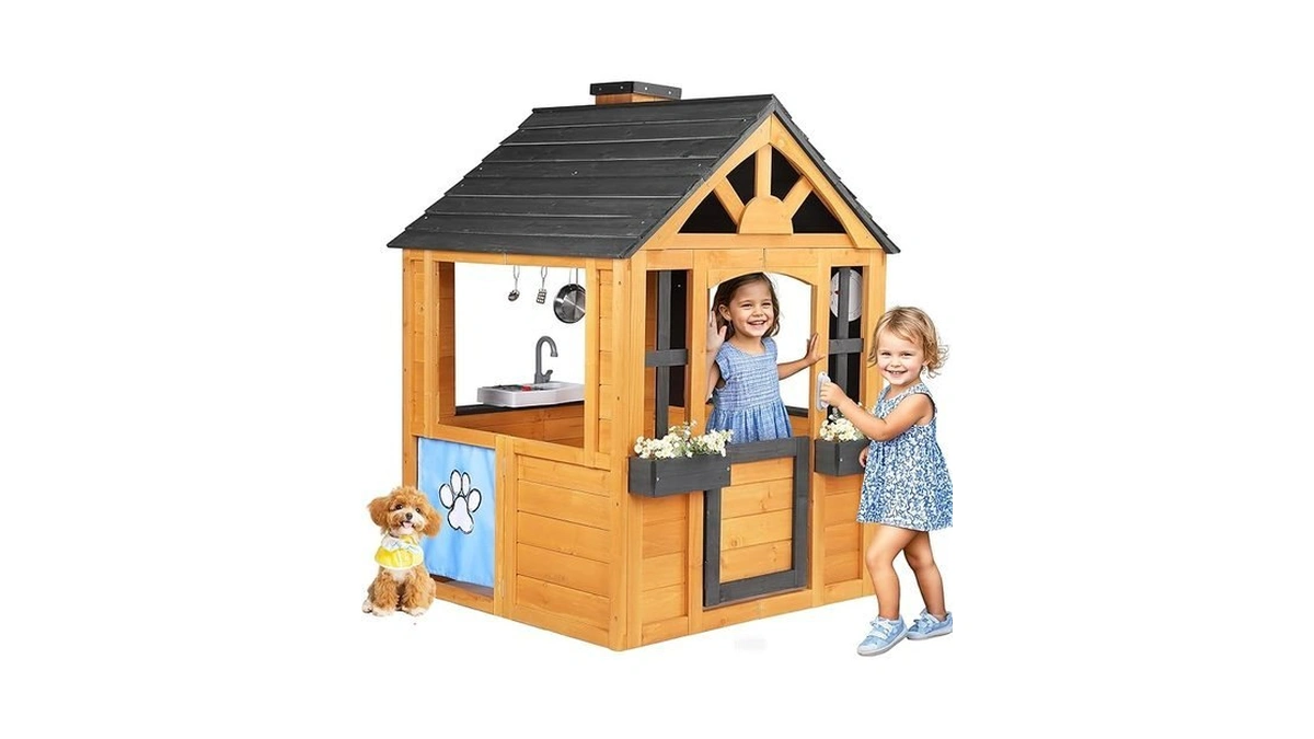 Jocoevol Kids Outdoor Playhouse, Cedar Wooden Kids Playhouse With Play