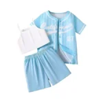 Hilinker Girls 3 Piece Outfits Short Sleeve Striped Cardigan And