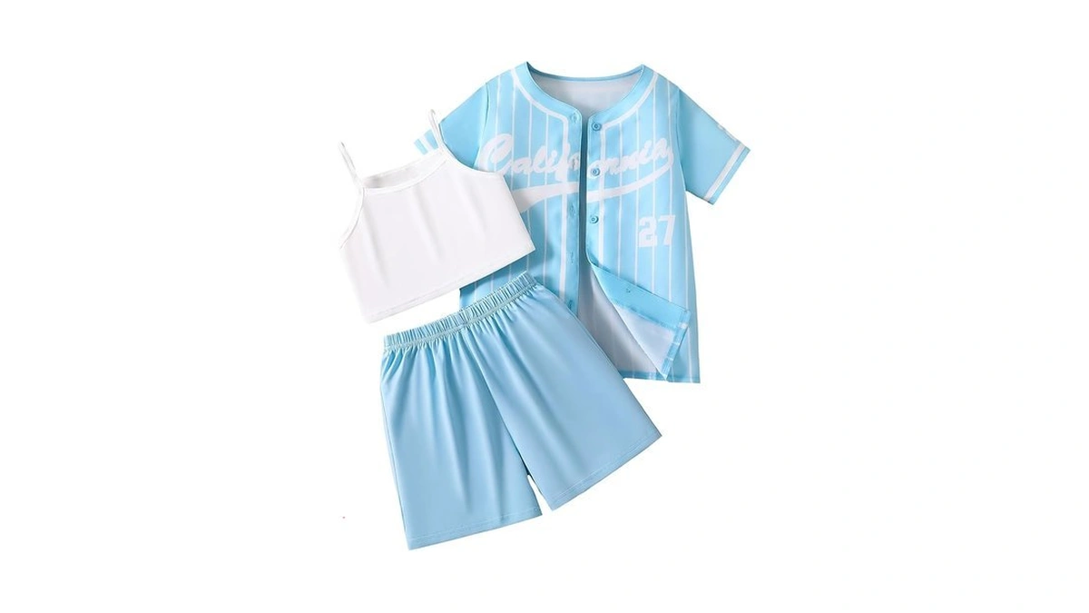 Hilinker Girls 3 Piece Outfits Short Sleeve Striped Cardigan And