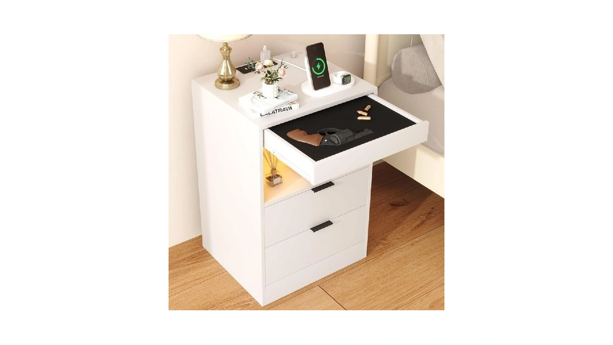 Yusong Night Stand With Gun Drawer & Invisible Lock, Bedside