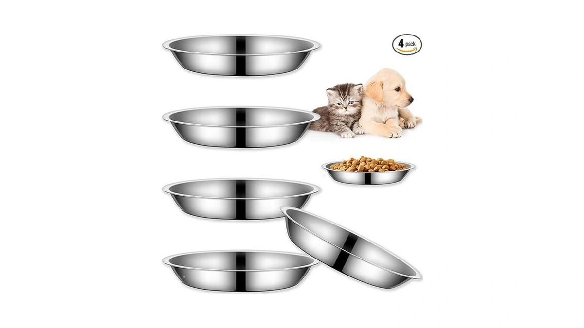 4packs Cat-bowls Cat Food Bowl - 6.1 Inch Stainless Steel