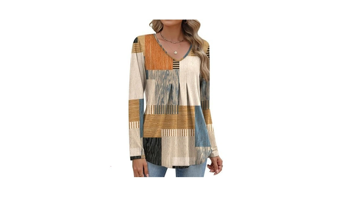Misakia Women Long Sleeve Top V Neck Casual Shirt Loose