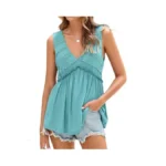 Glamaker Women Summer Tank Tops Babydoll Beach Lace Peplum Tops