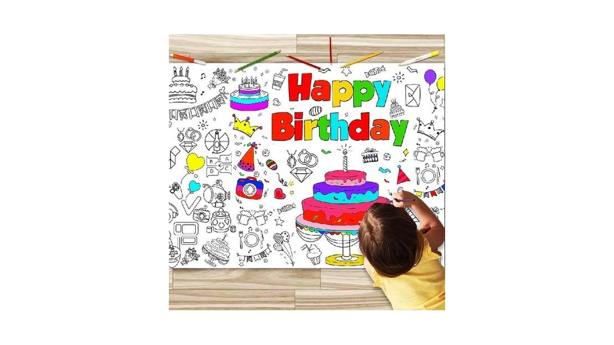 Junqiu Happy Birthday Coloring Tablecloth, 72 * 31inch Giant Coloring