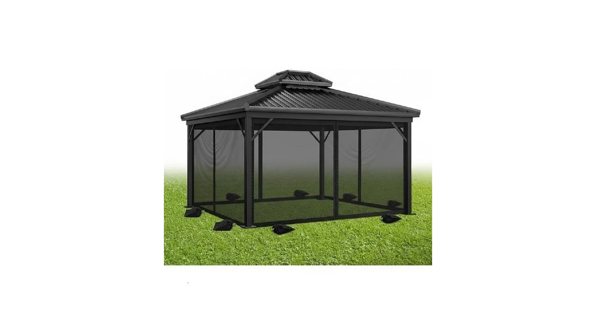 Universal 10ftx 10ft Gazebo Replacement Mosquito Netting With Sandbags, 4-panel