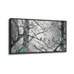 Grey Wall Art Bird On Branch Misty Forest Canvas Artwork