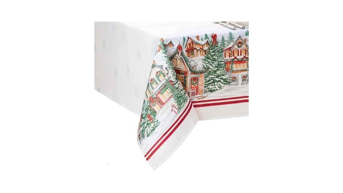 Elrene Home Fashions Storybook Christmas Village Bordered Holiday Wrinkle Resistant