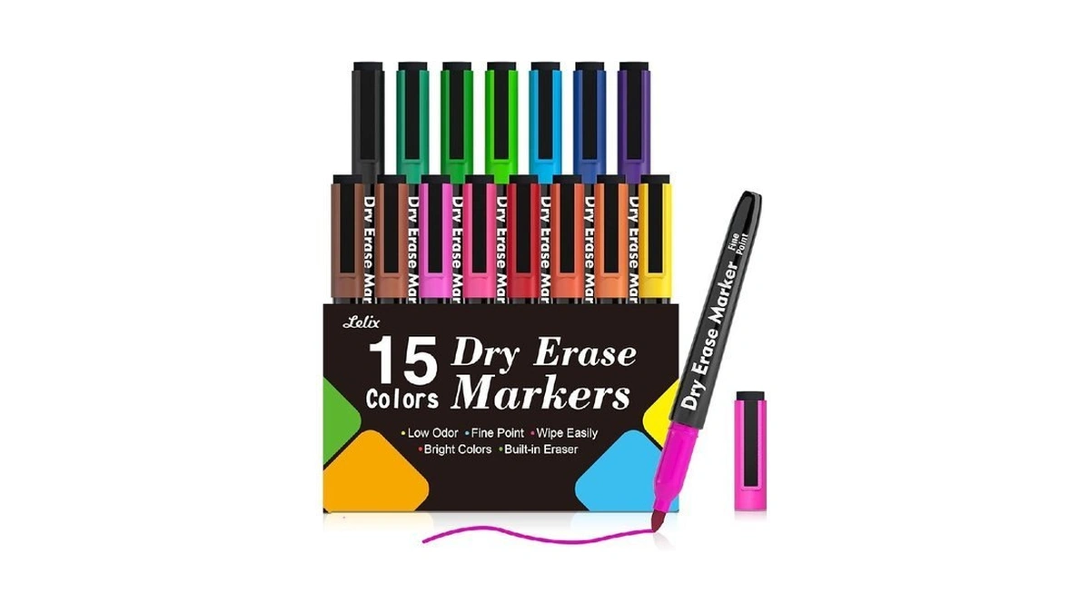 Lelix 15 Colors Dry Erase Markers, Magnetic Whiteboard Markers Fine