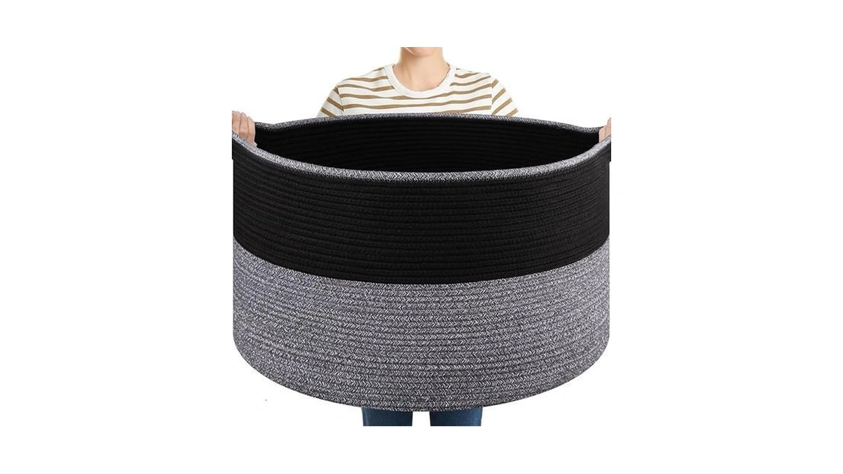 Oiasket Large Blanket Basket With Handles, 22.8" X 22.8" X