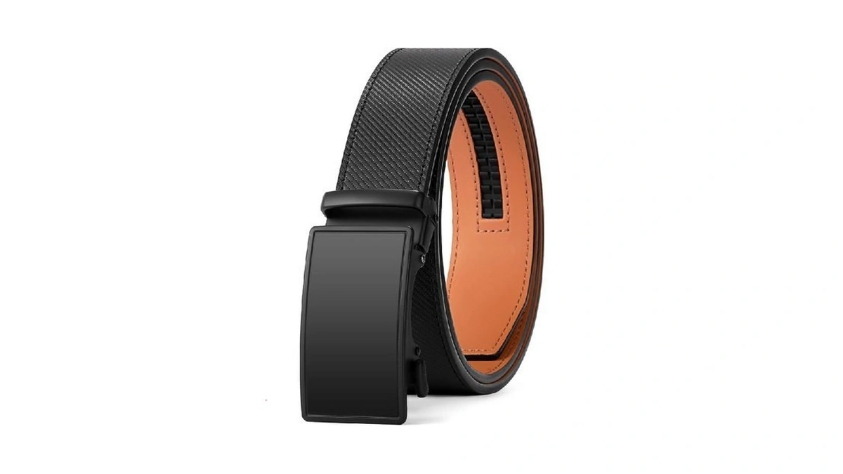 Sendefn Men's Leather Belt Automatic Ratchet Buckle Slide Belt For
