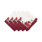 Elrene Home Fashions Poinsettia Garlands Holiday Engineered Napkins, Set Of