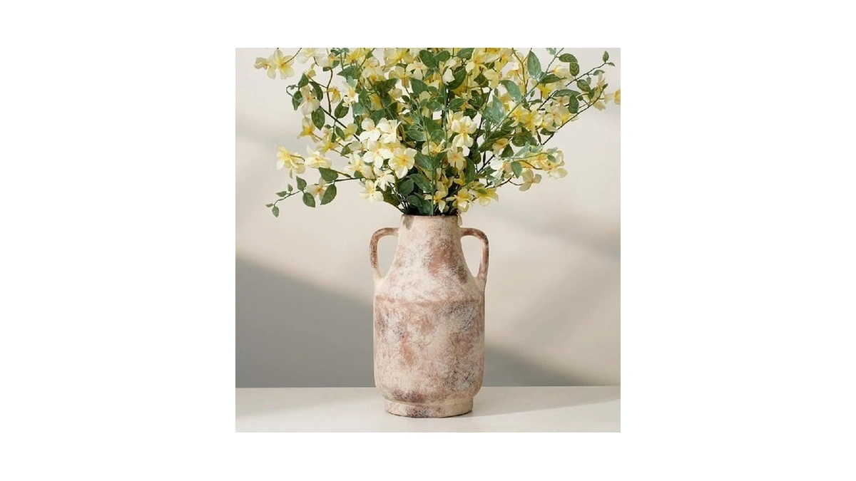 Vintage Ceramic Flower Vase With Handles, 11.5 Inch Tall Easter