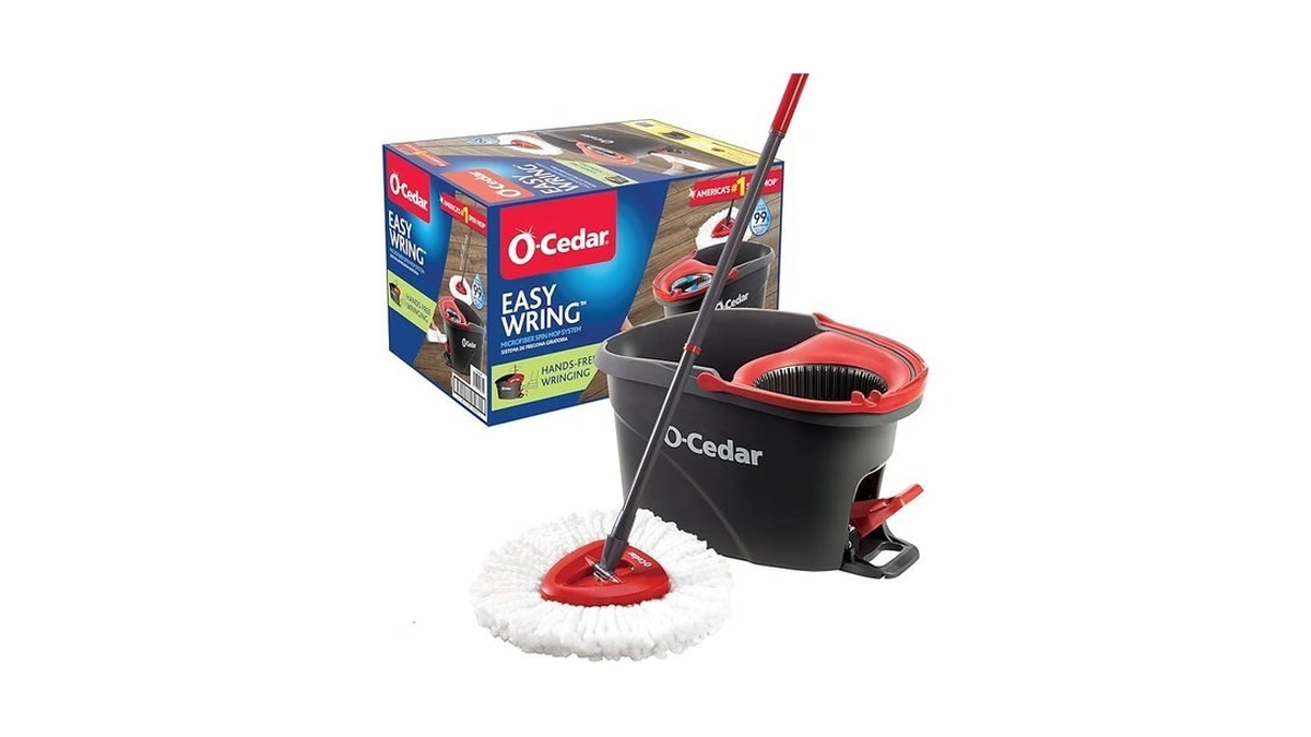 O-cedar Easywring Microfiber Spin Mop, Bucket Floor Cleaning System, Red,