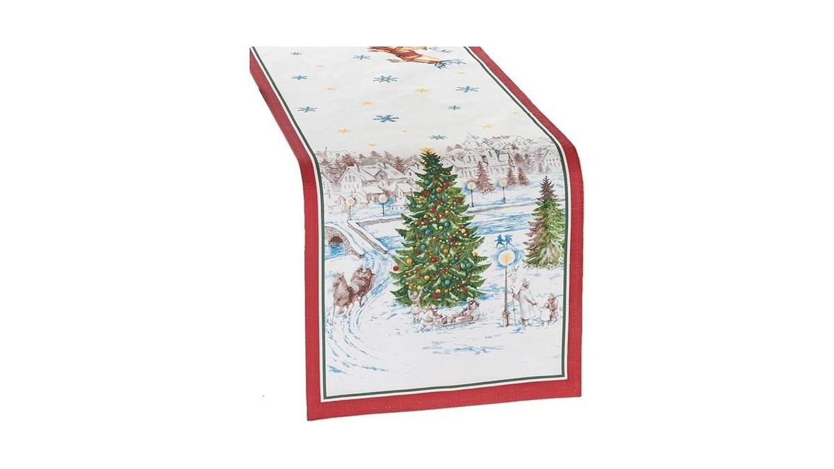 Elrene Home Fashions Santa Snowy Sleighride Holiday Fabric Table/console Runner,