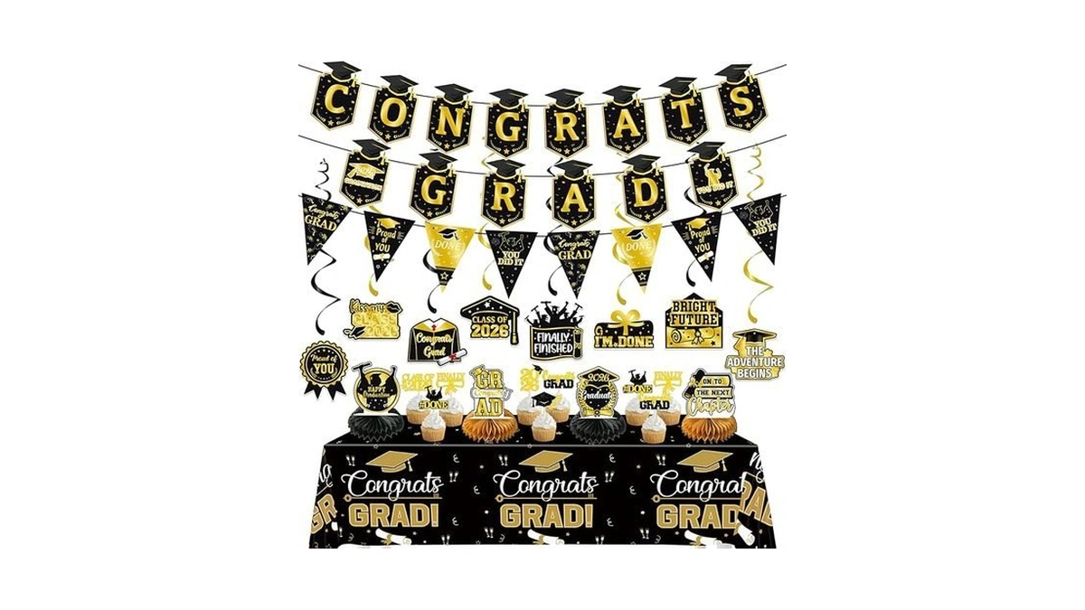 Graduation Decorations 2026 Congrats Grad Banner Graduation Tablecloth Hanging Swirls