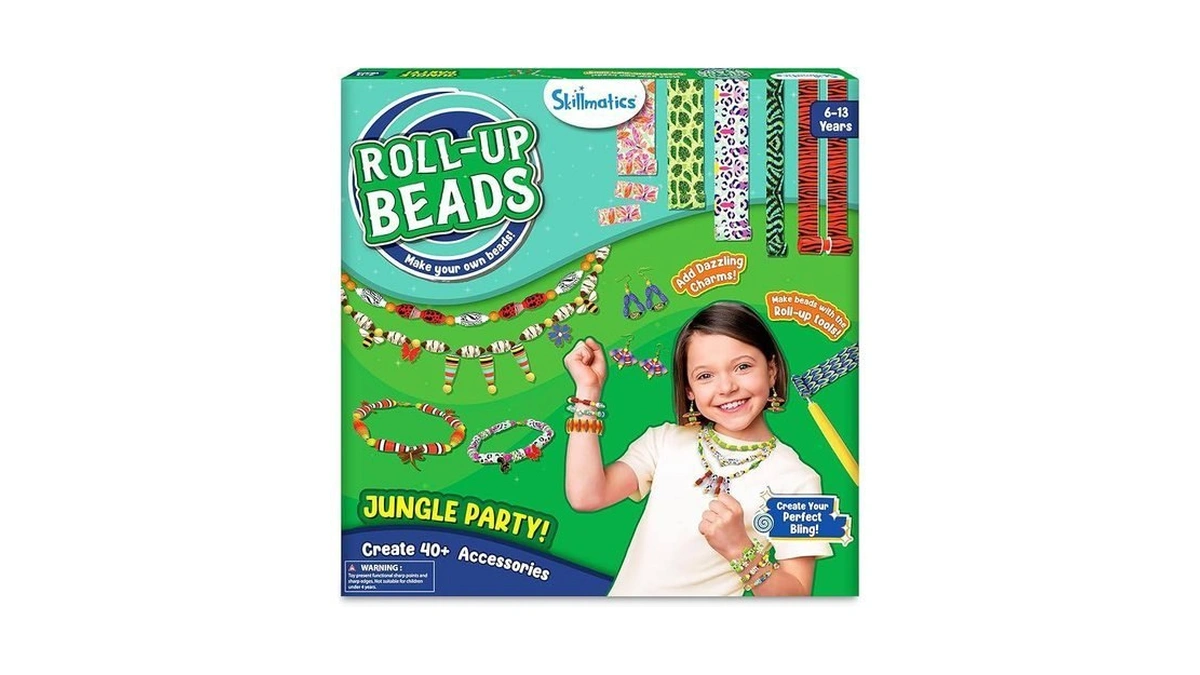 Skillmatics Craft Activity - Roll-up Beads Jungle Party Diy Kit,