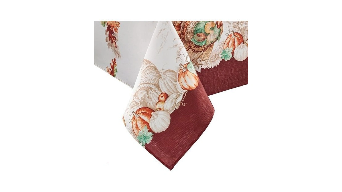 Elrene Home Fashions Holiday Turkey Bordered Fall Wrinkle Resistant Tablecloth,