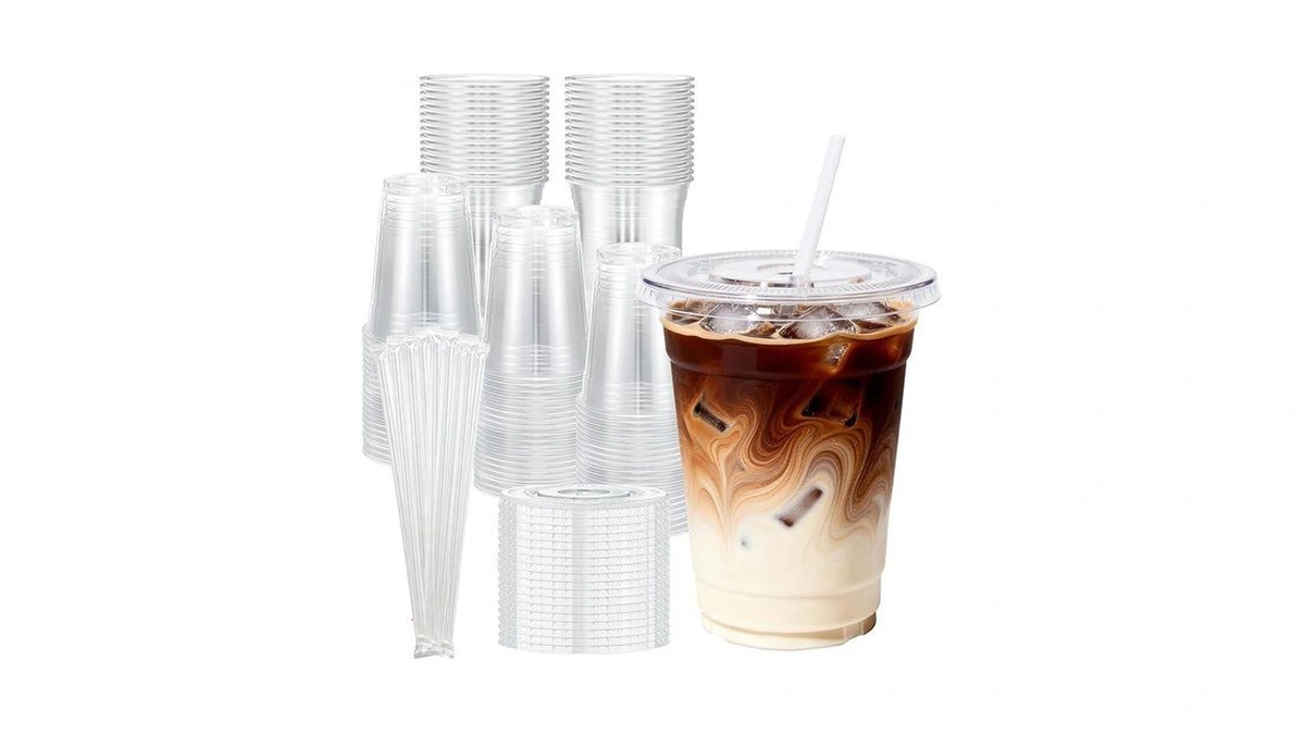 Shuashuam Plastic Cups With Lids And Straws：100 Pack 16 Oz