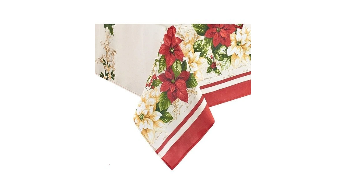 Elrene Home Fashions Red And White Poinsettia Holiday Wrinkle Resistant