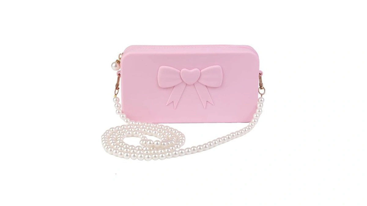Mao'er Bowknot Pearl Chain Crossbody Bag, Pink Silicone Box Bag,