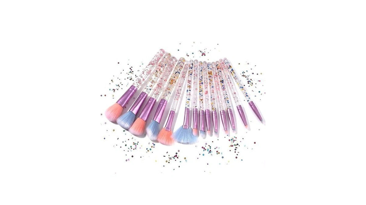 Hadnves 14 Pcs Sparkle Cute Fan Powder Blush Makeup Brushes