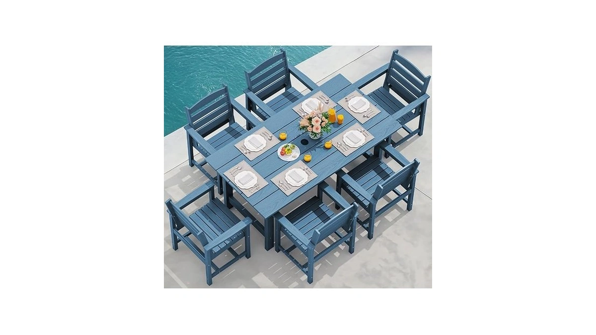 Serwall 7-piece Patio Dining Table Sets, Outdoor Hdpe Dining Furniture