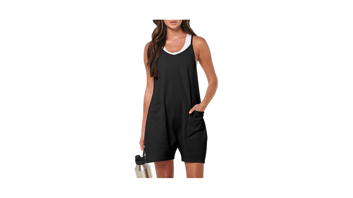 Anrabess Womens Rompers Summer Casual Loose Sleeveless Overalls Spaghetti Strap