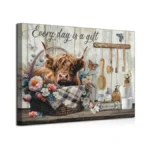 Funny Highland Cow Bathroom Canvas Wall Art Rustic Vintage Farmhouse