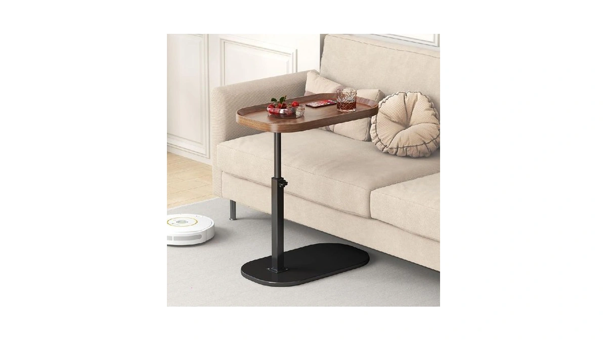 C Shaped Side Table Adjustable Height, 360°swivel C Shaped End