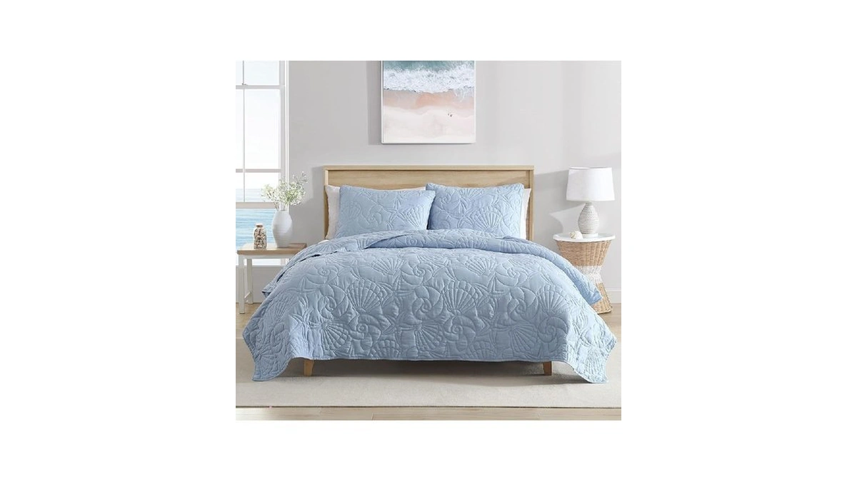 Caribbean Joe Twin Outlined Shell 2-piece Quilt Set, Coastal Beach