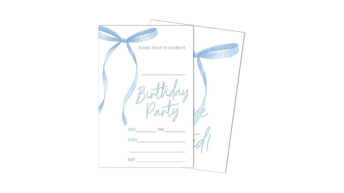 Sixeight Blue Bow Birthday Invitations Blue Ribbon Bow Birthday Party